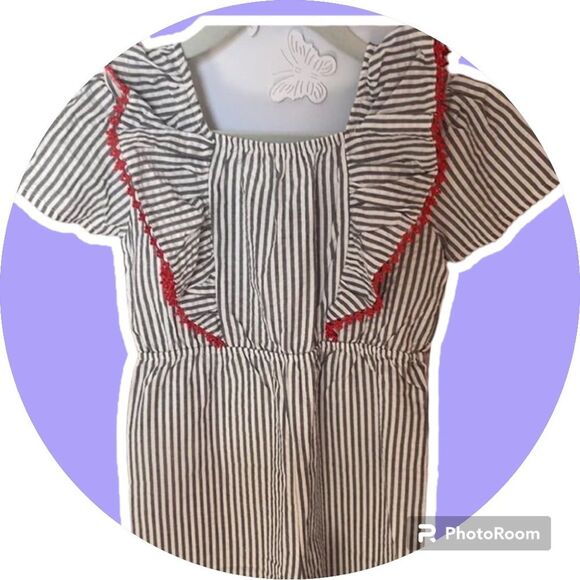 French Connection Ruffle Trim Seersucker Romper Size 6/7 - 4th of July l… - Picture 6 of 11
